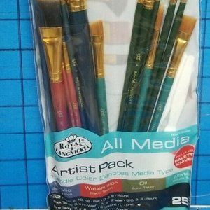 25 pc Paint Brush Set All Media Acrylic, Watercolor, & Oil - Royal Langnickel